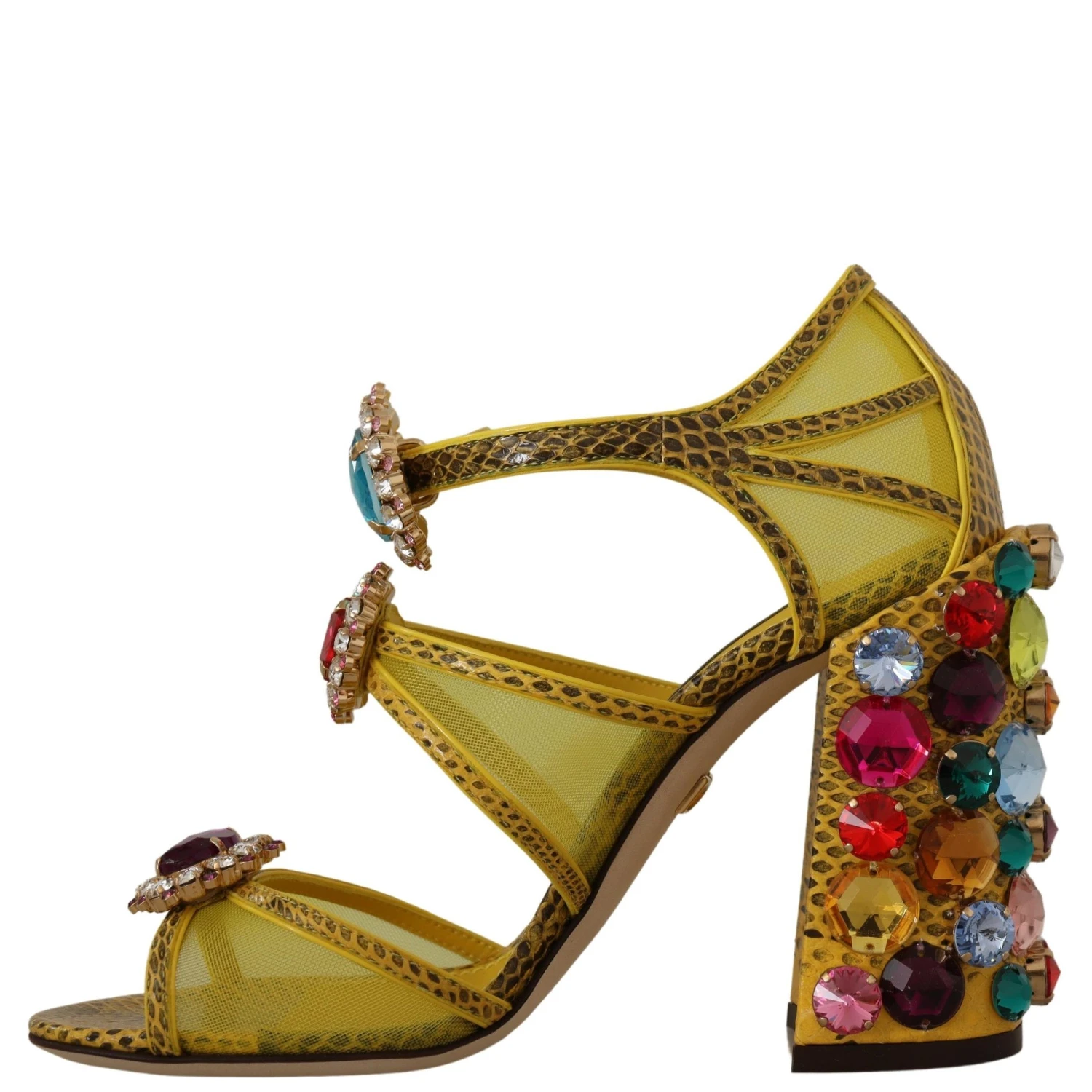 Yellow Leather Crystal Ayers Sandals Shoes