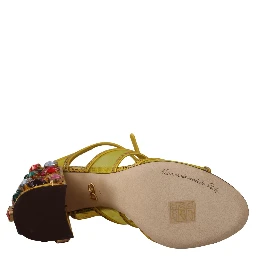 Yellow Leather Crystal Ayers Sandals Shoes