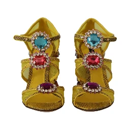 Yellow Leather Crystal Ayers Sandals Shoes