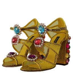 Yellow Leather Crystal Ayers Sandals Shoes