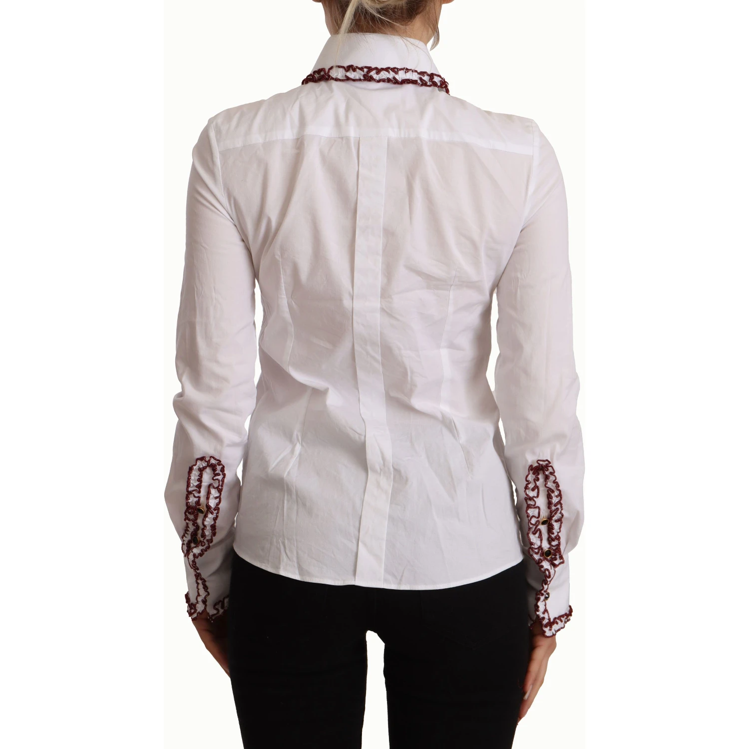 White Cotton Lace Long Sleeves Ruffle Collar Top Shirt