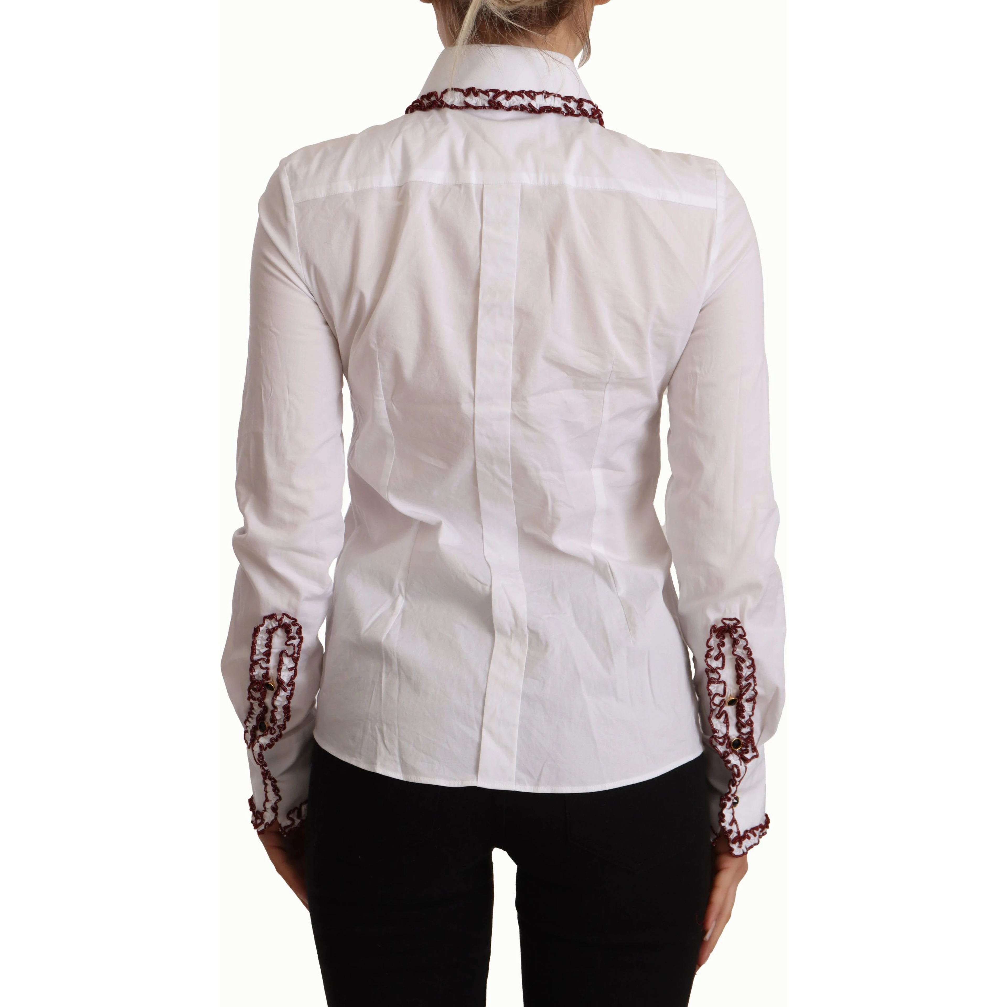 White Cotton Lace Long Sleeves Ruffle Collar Top Shirt
