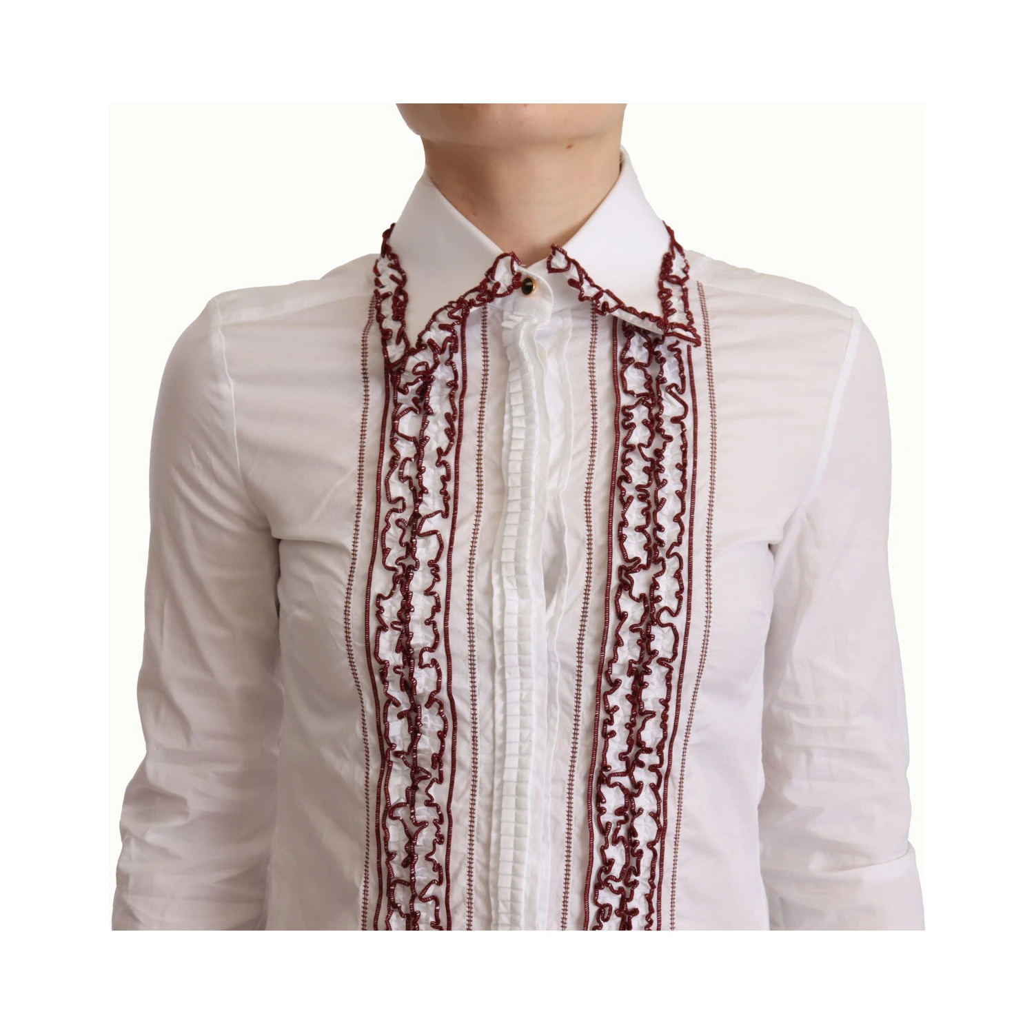White Cotton Lace Long Sleeves Ruffle Collar Top Shirt