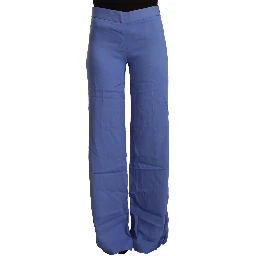 Blue High Waist Viscose Straight Wide Leg Pants