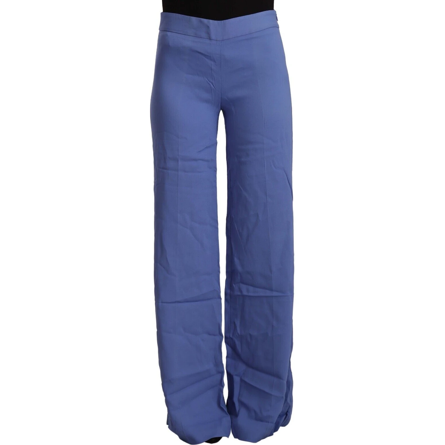 Blue High Waist Viscose Straight Wide Leg Pants
