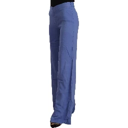 Blue High Waist Viscose Straight Wide Leg Pants