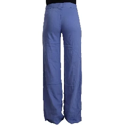 Blue High Waist Viscose Straight Wide Leg Pants