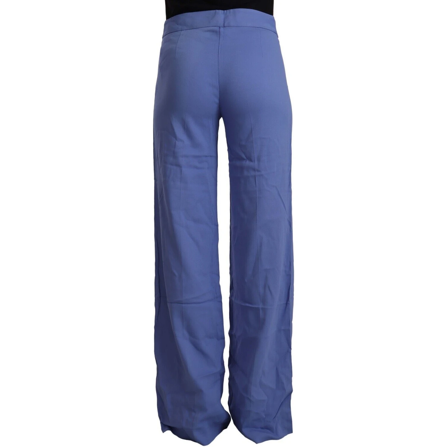 Blue High Waist Viscose Straight Wide Leg Pants