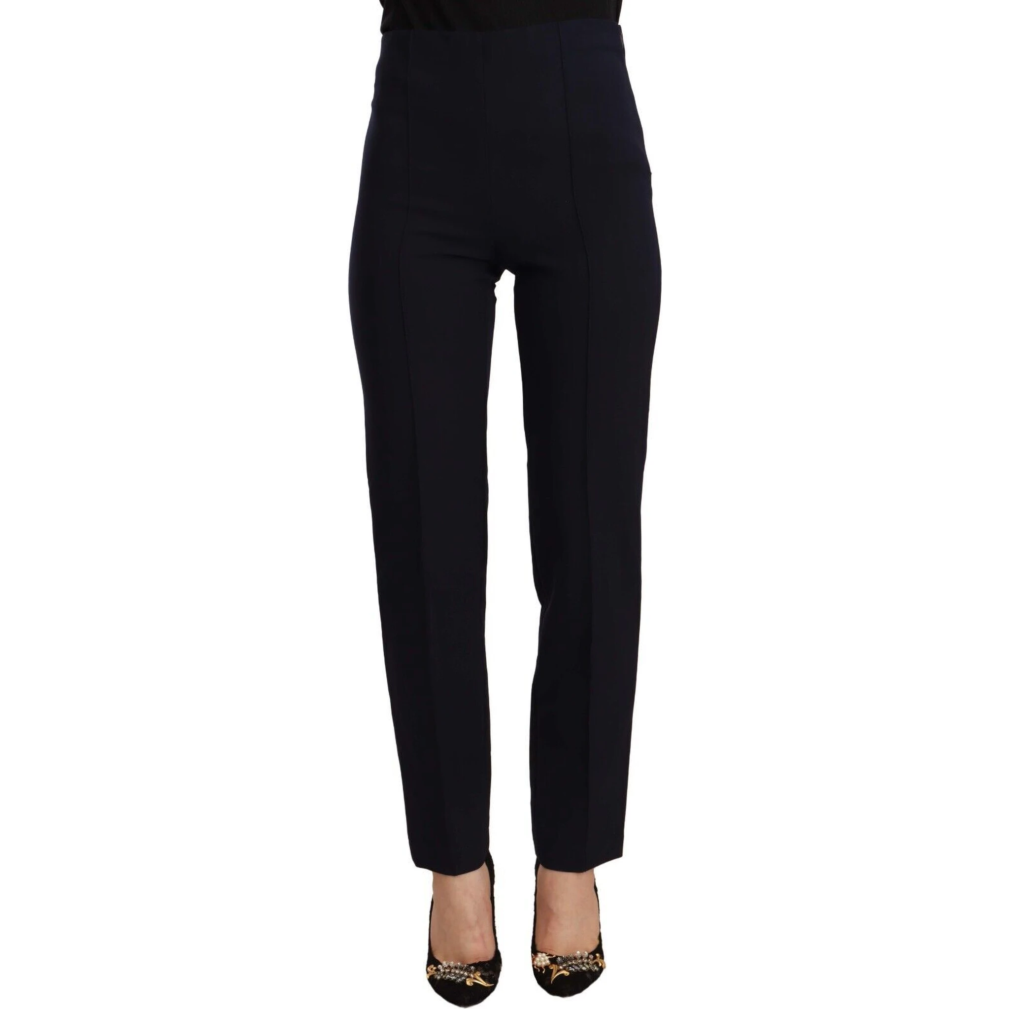 Black High Waist Polyester Women Straight Pants