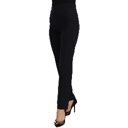 Black High Waist Polyester Women Straight Pants