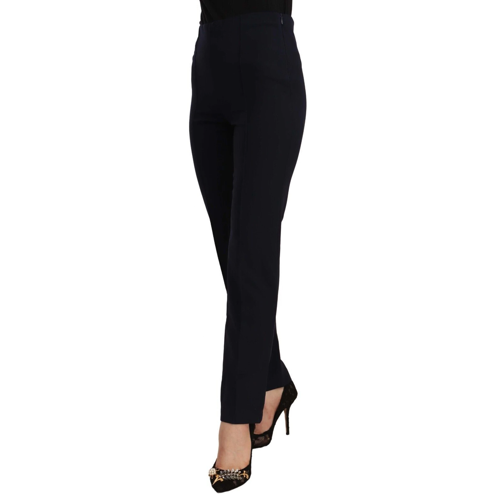 Black High Waist Polyester Women Straight Pants