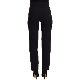 Black High Waist Polyester Women Straight Pants