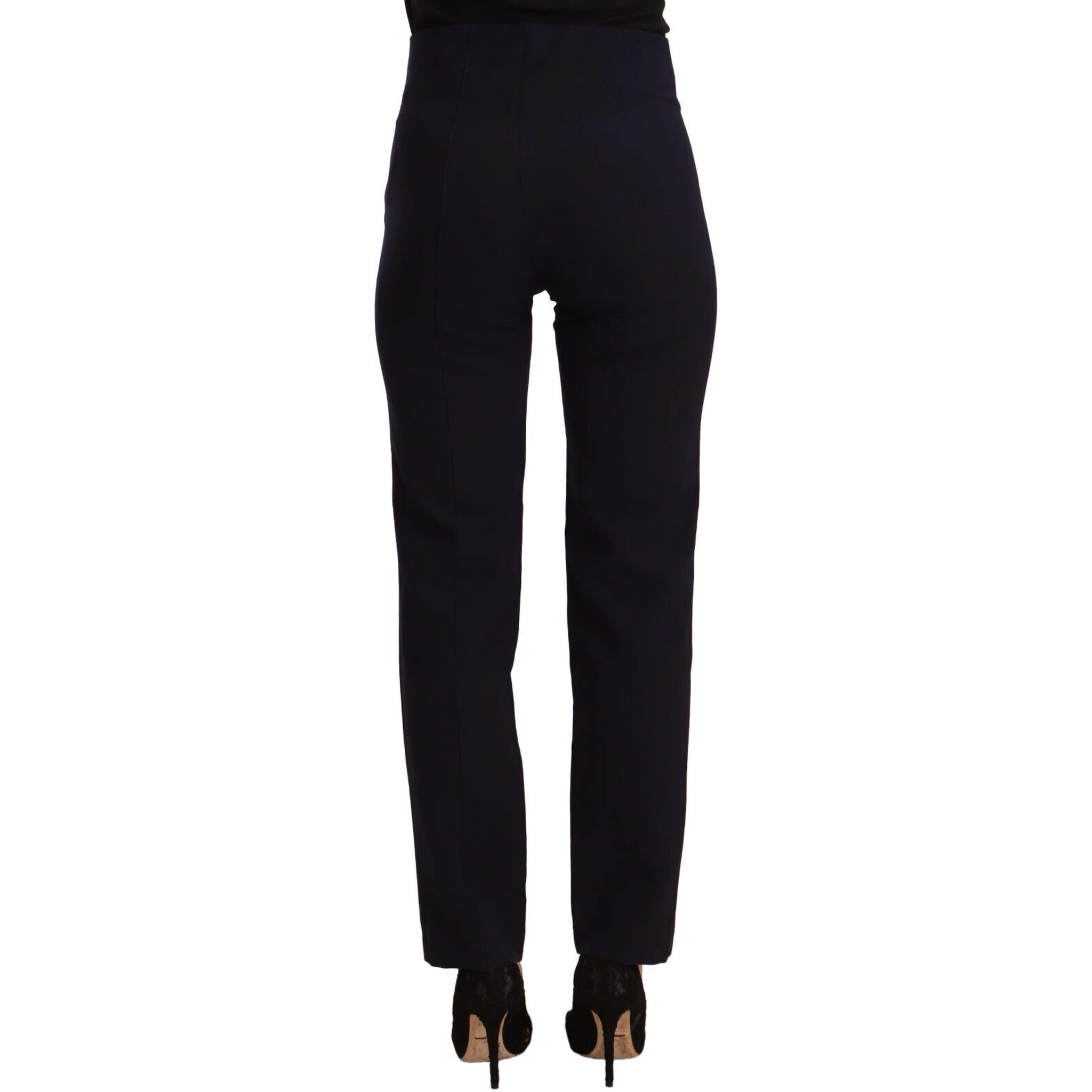 Black High Waist Polyester Women Straight Pants