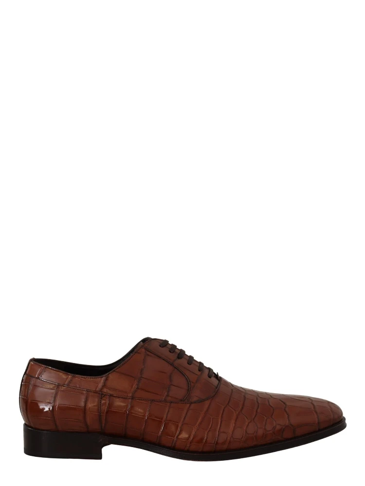 Brown Crocodile Leather Mens Formal Derby Shoes