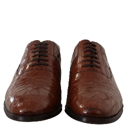 Brown Crocodile Leather Mens Formal Derby Shoes