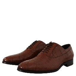Brown Crocodile Leather Mens Formal Derby Shoes