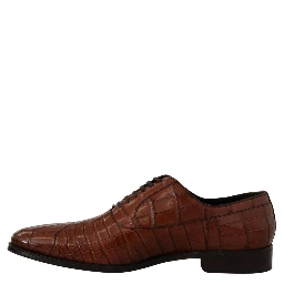 Brown Crocodile Leather Mens Formal Derby Shoes