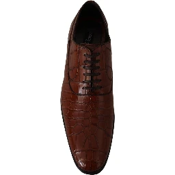 Brown Crocodile Leather Mens Formal Derby Shoes