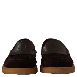 Brown Suede Leather Slip On Flats Moccasin Shoes