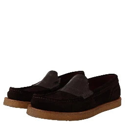 Brown Suede Leather Slip On Flats Moccasin Shoes