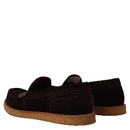 Brown Suede Leather Slip On Flats Moccasin Shoes