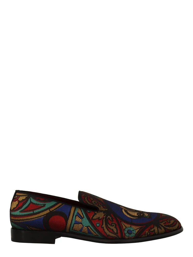 Multicolor Jacquard Crown Slippers Loafers Shoes