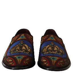 Multicolor Jacquard Crown Slippers Loafers Shoes