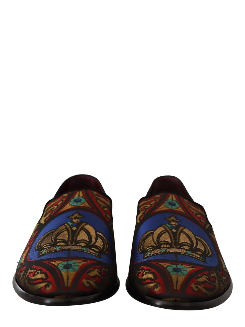 Multicolor Jacquard Crown Slippers Loafers Shoes