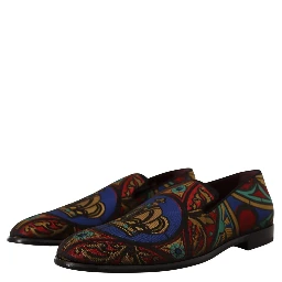 Multicolor Jacquard Crown Slippers Loafers Shoes