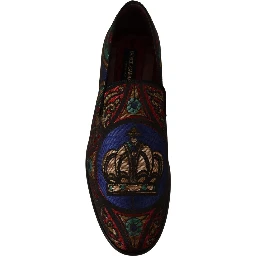 Multicolor Jacquard Crown Slippers Loafers Shoes