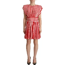 Red White Stripes Silk Mini A-line Dress
