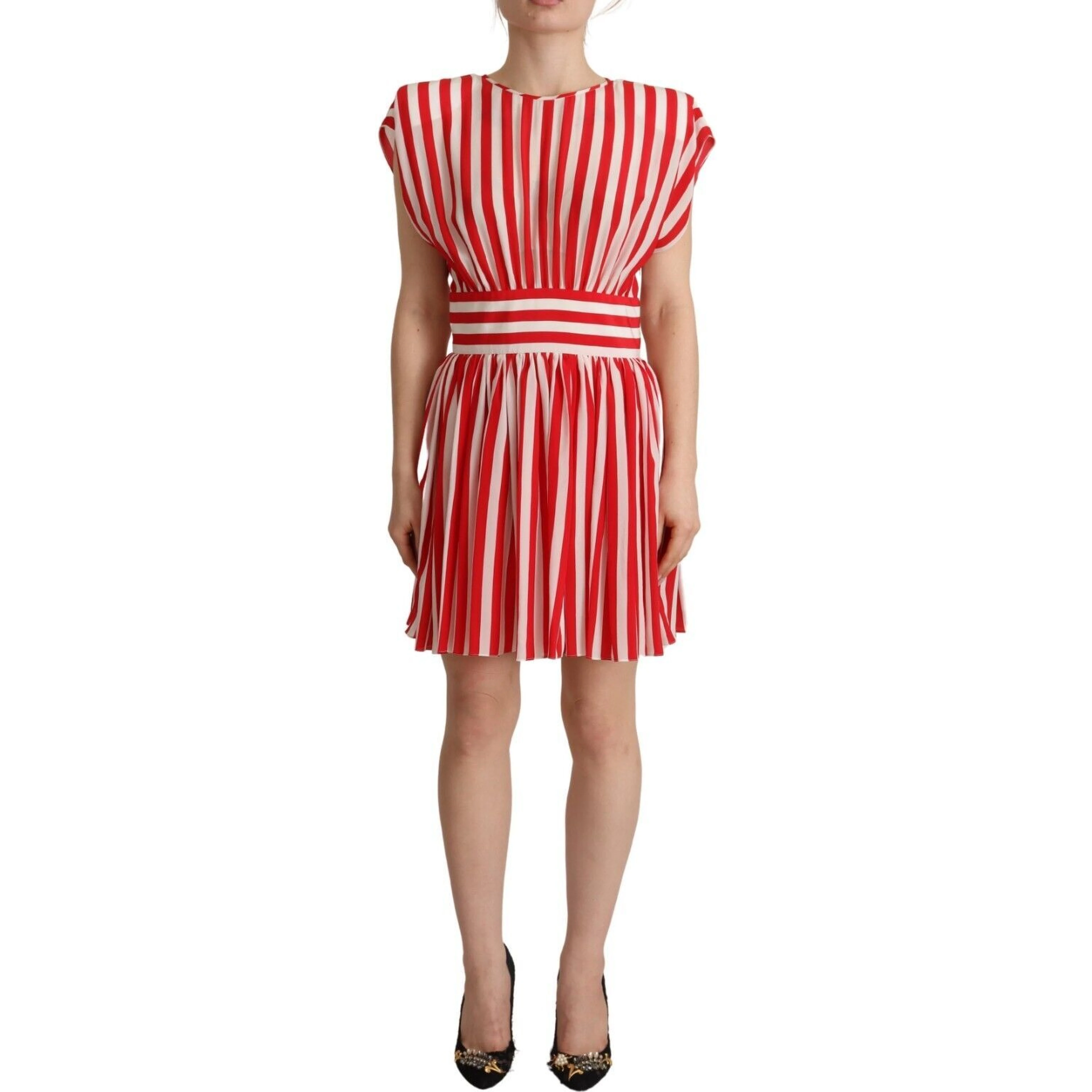 Red White Stripes Silk Mini A-line Dress