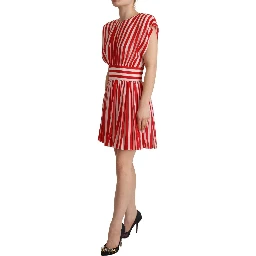 Red White Stripes Silk Mini A-line Dress