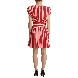 Red White Stripes Silk Mini A-line Dress