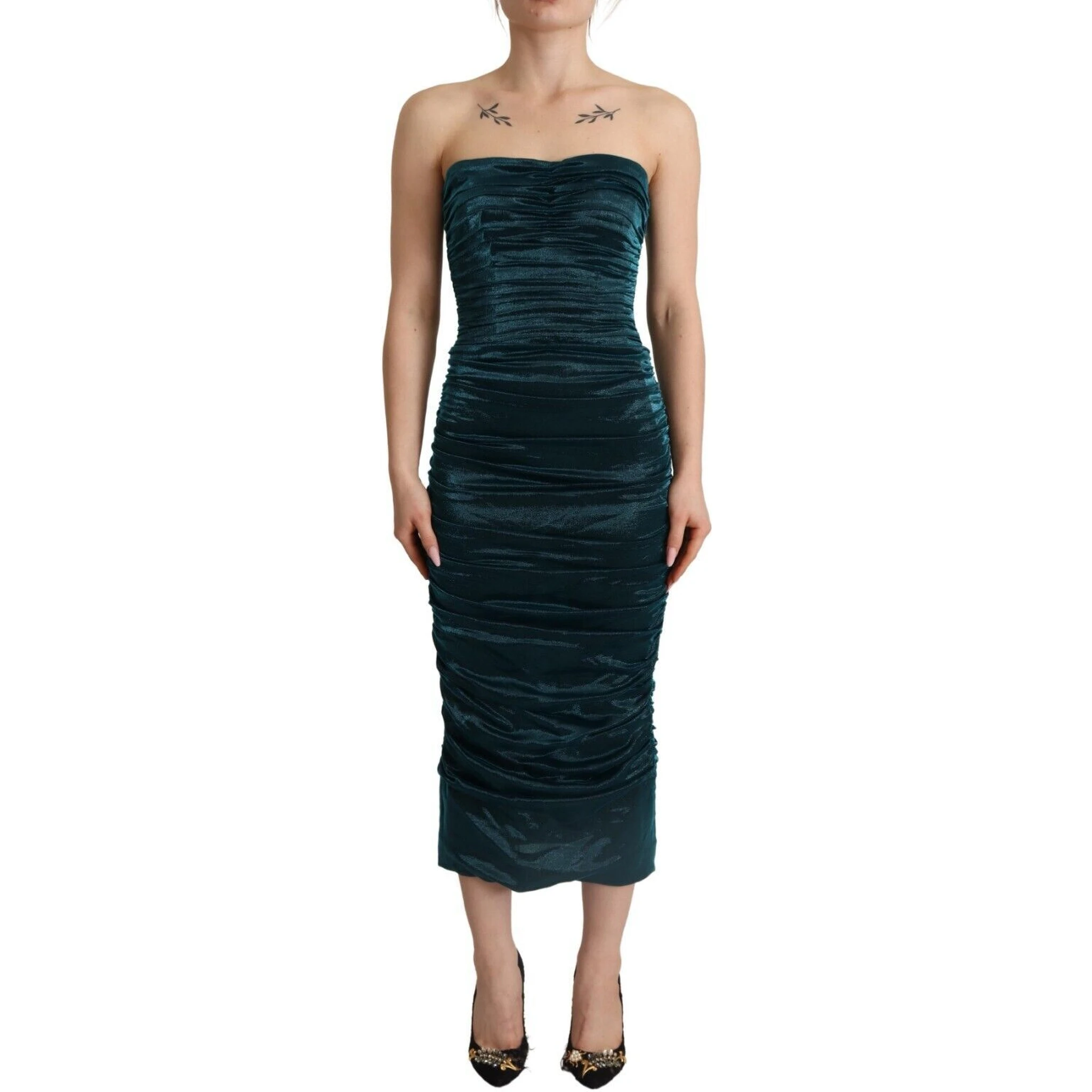 Turquoise Bustier Bodice Draped Midi Dress