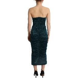 Turquoise Bustier Bodice Draped Midi Dress