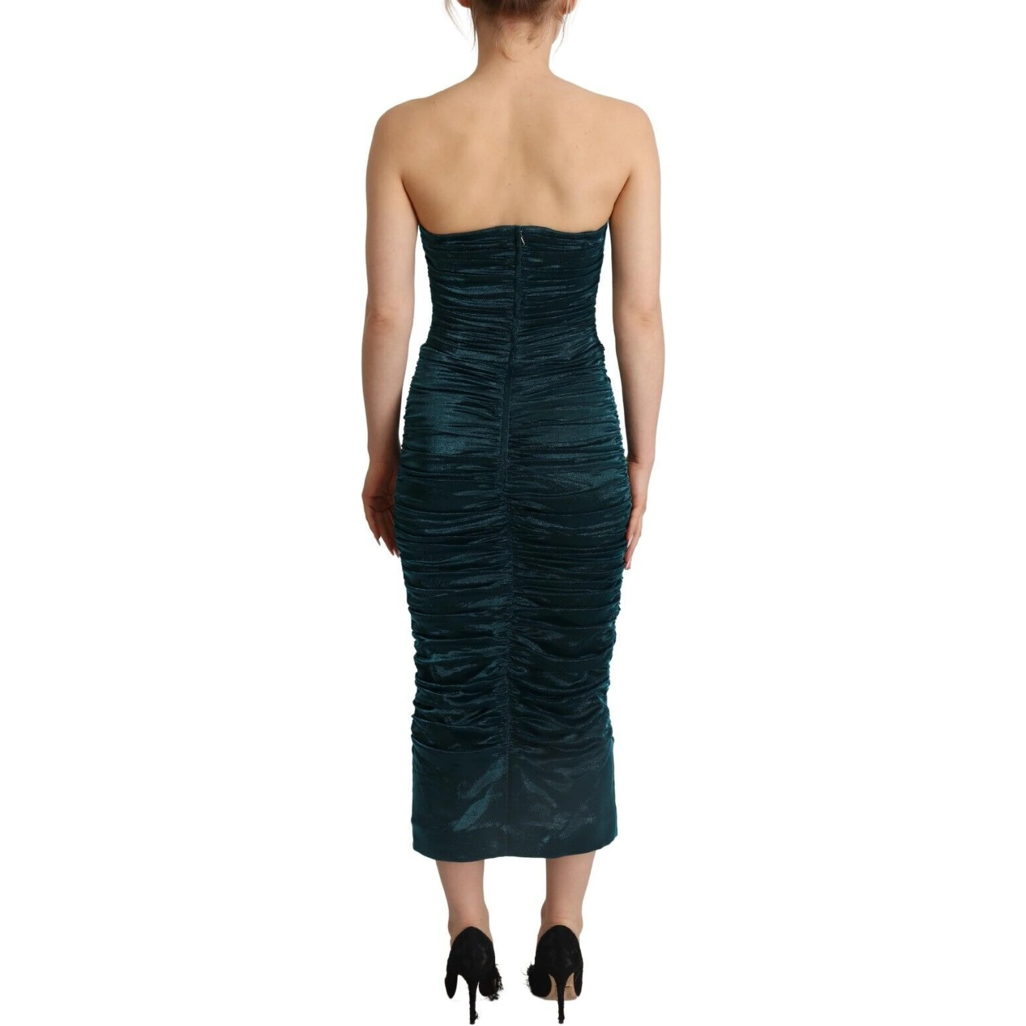 Turquoise Bustier Bodice Draped Midi Dress