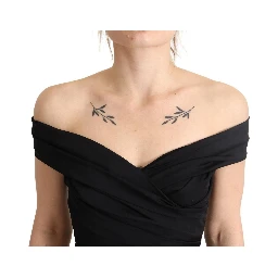 Bodycon Black Silk Off Shoulder Sheath Bodycon Dress