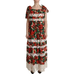Multicolor Geranium Print Lace Long Maxi Dress