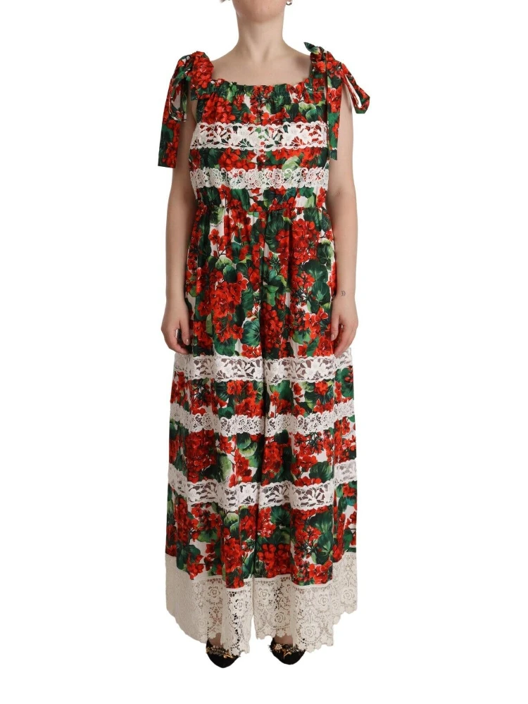 Multicolor Geranium Print Lace Long Maxi Dress