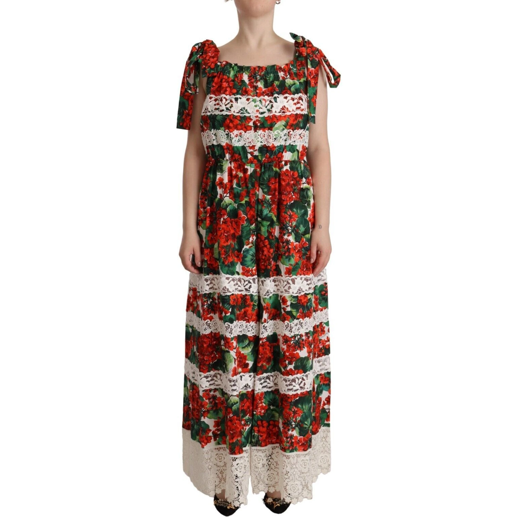 Multicolor Geranium Print Lace Long Maxi Dress