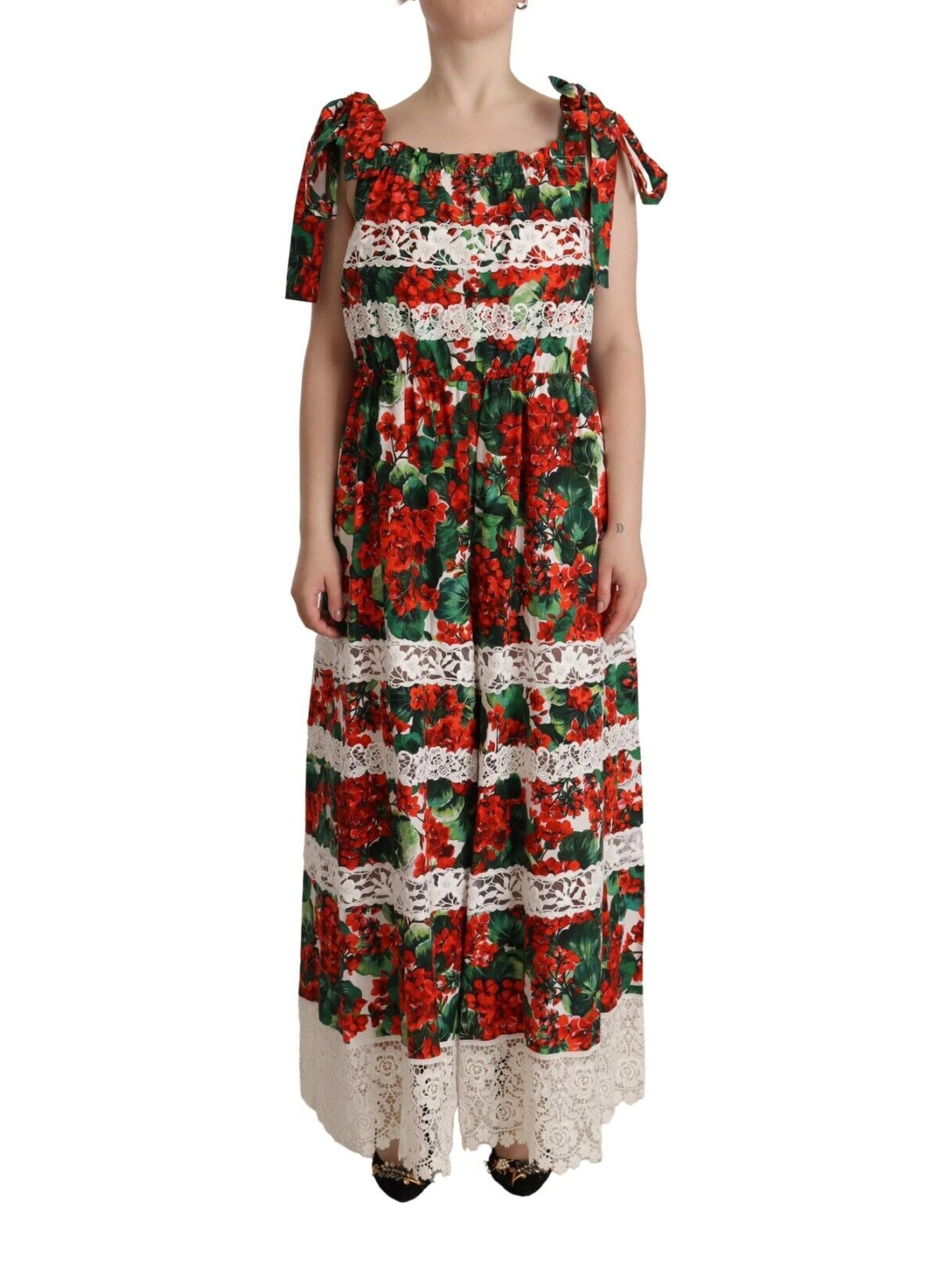 Multicolor Geranium Print Lace Long Maxi Dress