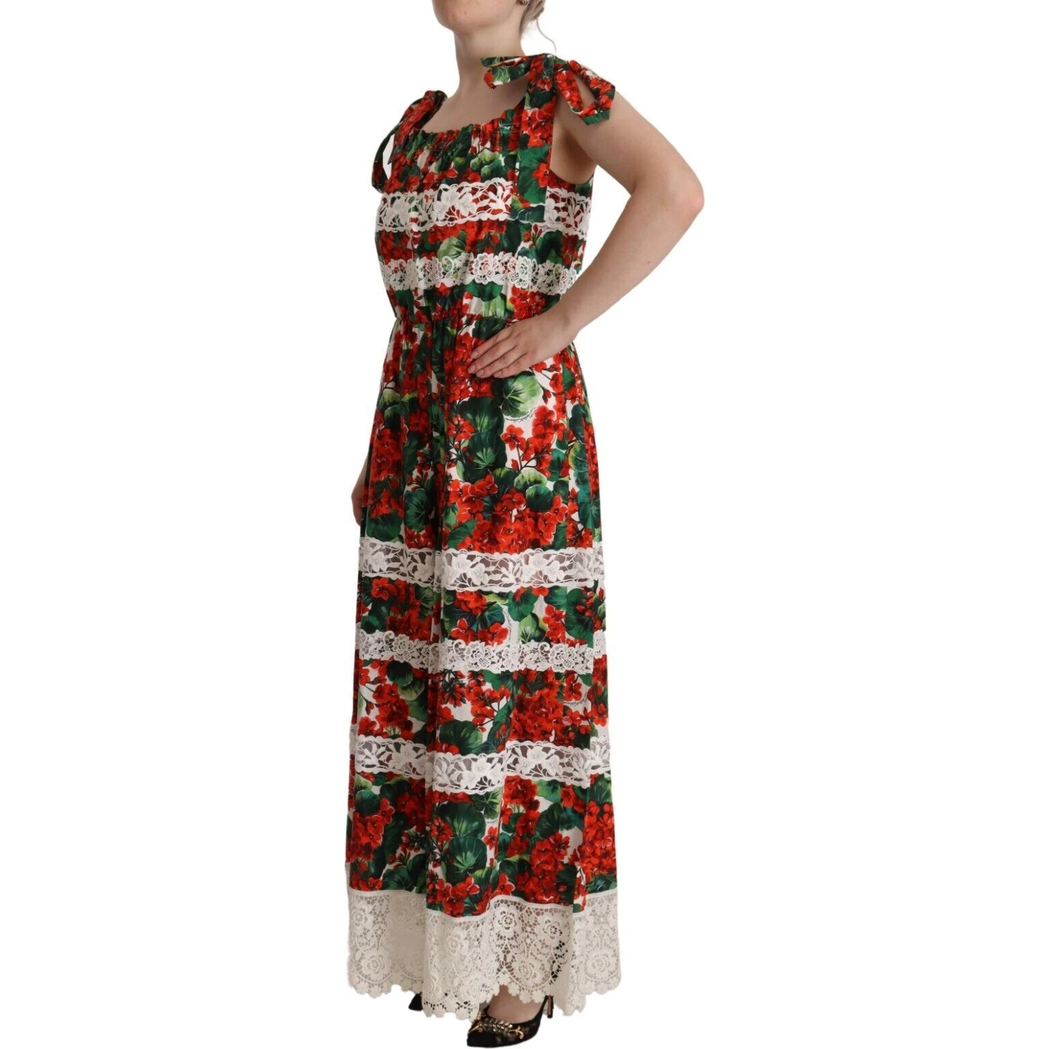 Multicolor Geranium Print Lace Long Maxi Dress
