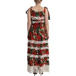 Multicolor Geranium Print Lace Long Maxi Dress