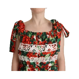 Multicolor Geranium Print Lace Long Maxi Dress