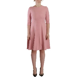 Pink 3/4 Sleeves Viscose Blend A-line Dress