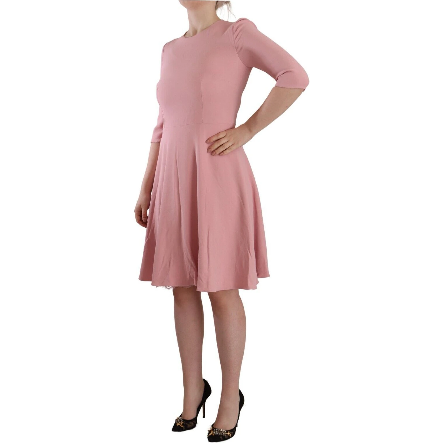 Pink 3/4 Sleeves Viscose Blend A-line Dress