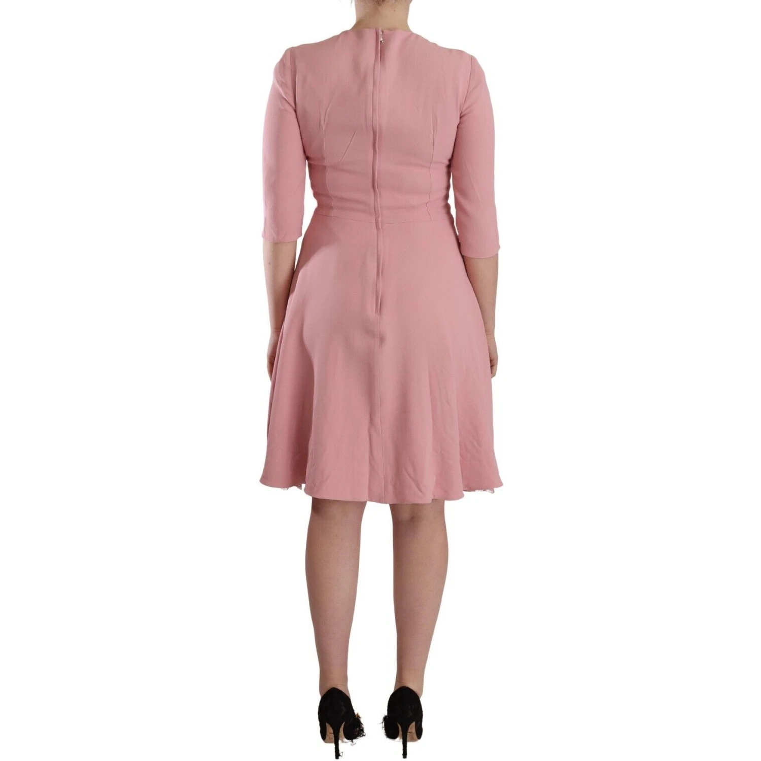 Pink 3/4 Sleeves Viscose Blend A-line Dress