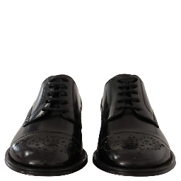 Black Leather Wingtip Mens Formal Derby Shoes