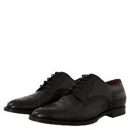 Black Leather Wingtip Mens Formal Derby Shoes